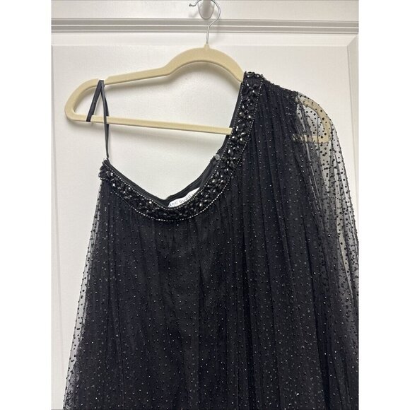 Mac Duggal Size 8 Black One Shoulder Embellished Tulle Mini Cocktail Dress 50689 - Picture 6 of 10